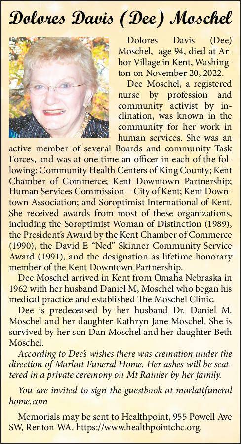 Dolores Davis (Dee) Moschel | Obituary