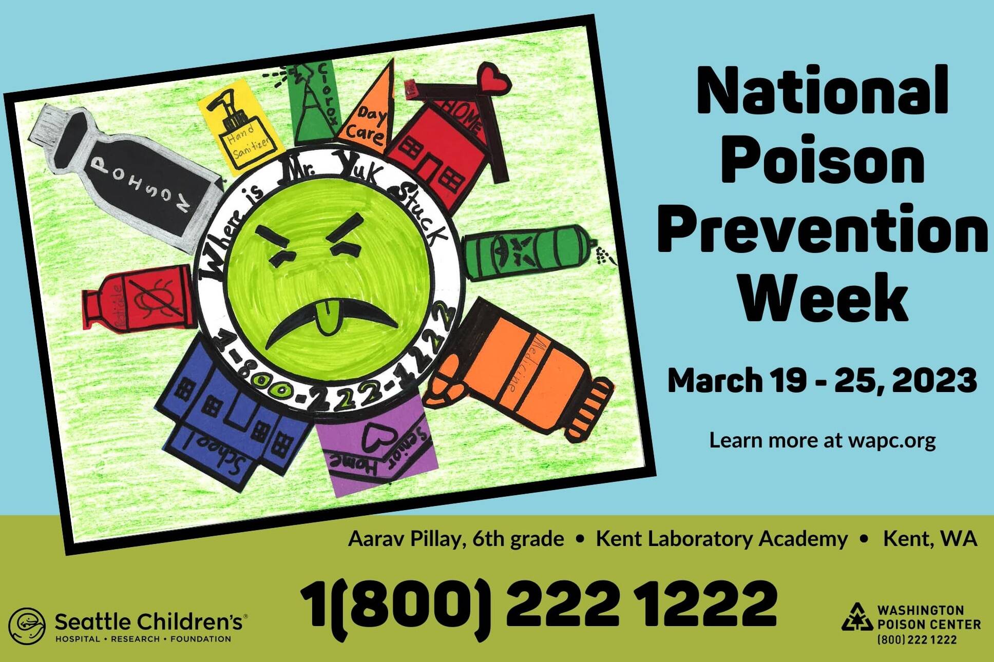 Aarav Pillay, a sixth-grader at Kent Laboratory Academy, drew this winner poster for the Washington Poison Center. Courtesy image